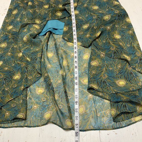 Liberty of London Target Maxi Dress 4 Teal Blue Peacock Print Womens Hi Lo Flowy - Picture 8 of 11